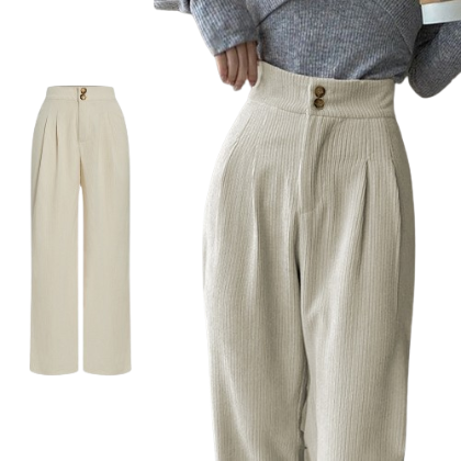 Lovito Women Button Pleated Pants L68ED101 (Apricot)
