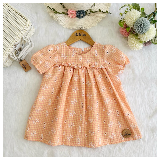Littlestar Baby Kids Puff Sleeves Eyelet Mini Dress S7