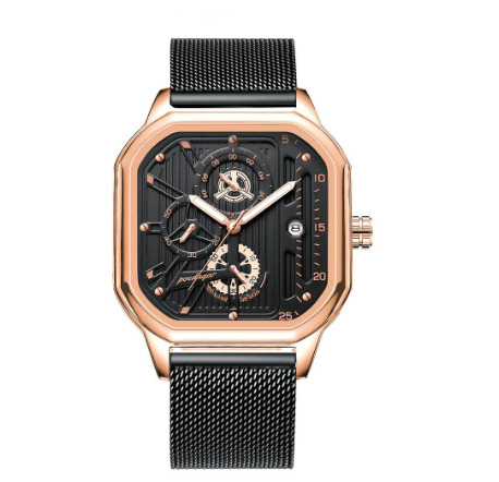 OEDAGAR chronograph watch for men waterproof original fashion multifunctional genuine leather mesh steel luminous Watch GOLD MESH