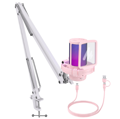 Maono DGM20S USB Microphone Gaming Mic Condenser Mic RGB Mic Noise Canceling Mic with Mic Gain,RGB Light,One key mute and