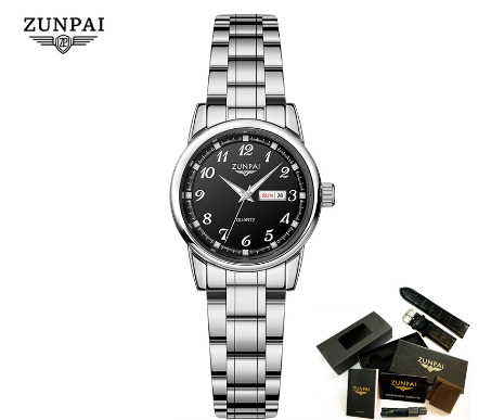 ZUNPAI Watch for Women Original Waterproof Stainless Steel Silver Gold Business Fashion Trend Luminous Calendar Watch SILVER BLACK