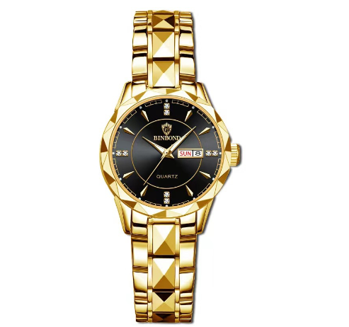 Binbond Fashion Luxury Stainless Steel Waterproof Men Unique Business Watch Dual Calendar Gold Luminous Quartz Wrist Watch F001