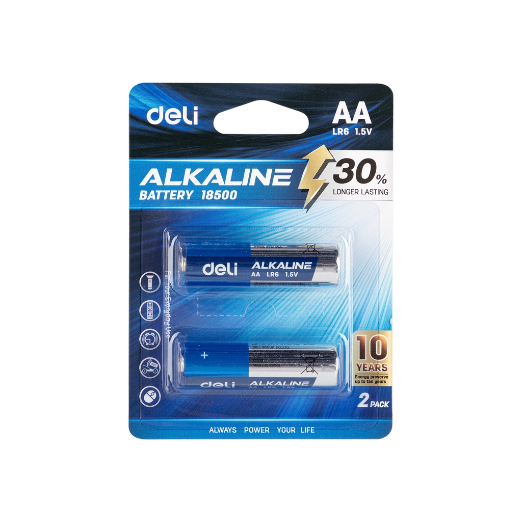 Deli 18500 Alkaline Battery AA LR6 2pcs/pack 1 PACK [7918500]