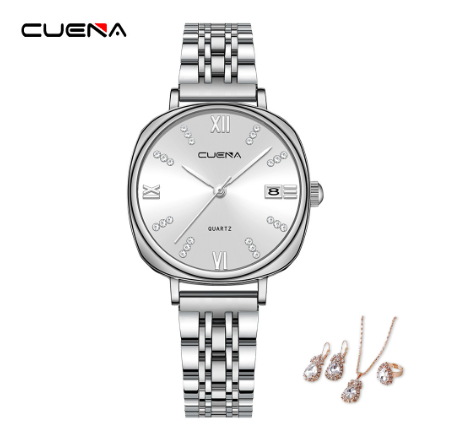 CUENA Original Women Watches Stainless Steel Waterproof Unique Creative Small Dial Fashion Casual Business Sports Quartz Analog Set 4 W05