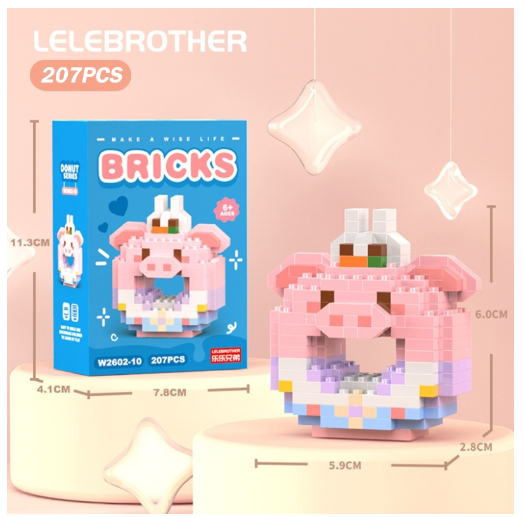 Lboyu Cute Cartoon Donut Building Block Ornaments Compatible with Lego Children's Toys M7