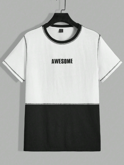 Manfinity Homme Men's Contrast Stitching Edge Decor Knitted Short Sleeve Tee