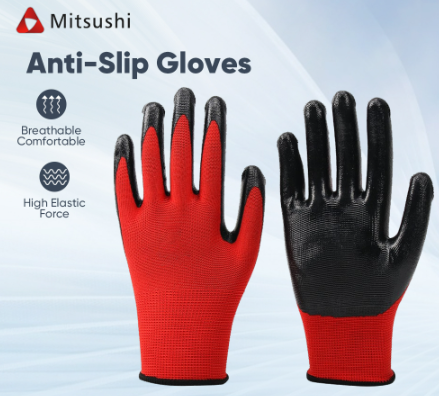 Mitsushi Working Gloves Rubber Coated Gloves Protective Grip Glove Cut Resistance Gloves