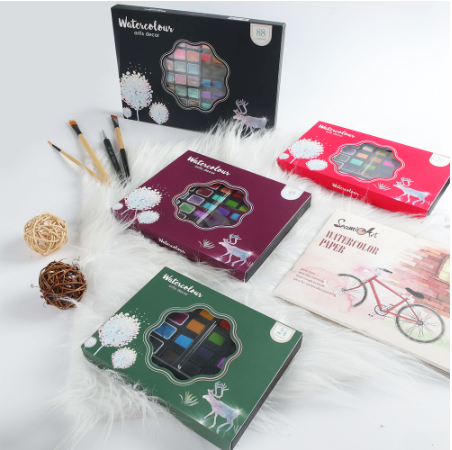 SeamiArt Solid Watercolor Set With Water Brush Pen 1Pc. 24 36 48 88 Colors