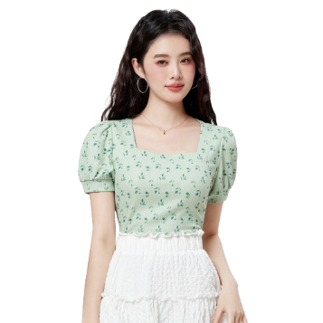 Lovito Floral Print Square Neck Puff Sleeves T-Shirt L33ED008