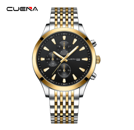 CUENA Original Men's Watches Fashion Brand Stainless Steel Gold Luxury Business Casual Water Resistant Quartz Analog Watch SILVER GOLD BLACK