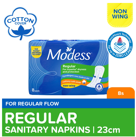 Modess Regular Cottony Soft Non-Wing Sanitary Napkin 8s - Regular Flow, Fast Absorbing Against Leaks