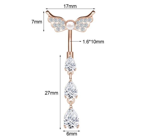 1PC Stainless Steel Navel Ring Crystal Pendant Navel Piercing Butterfly-pattern Wing-shape Heart-shape Prevent Allergy Navel Ring S11