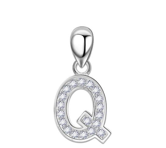 Tom Silver Pendant Initial Letter with Stone A to Z Fashion Accesories 92.5 Sterling Silver SP676 Q