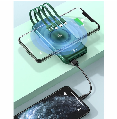 OLWIMILO Wireless Power Bank Original 20000mAh Built-in 4 Cables Fast Charging with Light