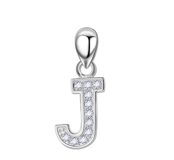 Tom Silver Pendant Initial Letter with Stone A to Z Fashion Accesories 92.5 Sterling Silver SP676 J