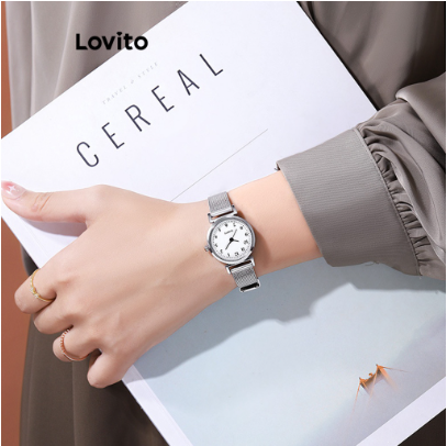 Lovito Women Casual Plain Basic Quartz Watche L69AD053 (White/Black)