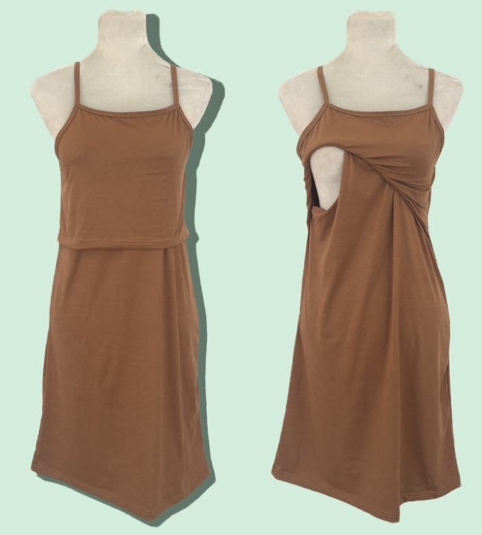Best Moms Maternity and Nursing Spaghetti Dress Breastfeeding Wear MOCHA