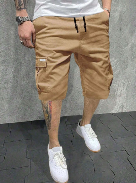 Manfinity Homme Loose Fit Men's Cargo Shorts With Flap Pockets And Drawstring Waist