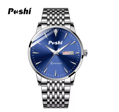 POSHI Men's Brand Watches Stainless Steel Waterproof Luminous Quartz Wrist With Calendar Date M8