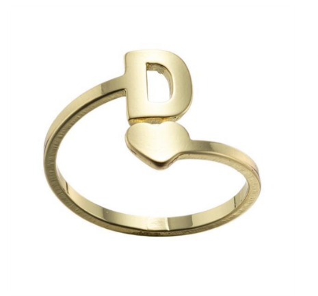 Fashion Heart 26 Letters Rings For Women Gold Color A-Z Initials Opening Ring Alphabet Finger Accessories Party Jewelry Gifts D