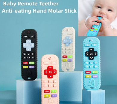 Baby Anti-eating Hand Molar Stick Silicone Teether Pressable Control Remote Teether