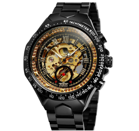 WINNER Automatic watch men Gold Luxury Stainless Steel Skeleton Mechanical Watches waterproof Luminous Watch 11