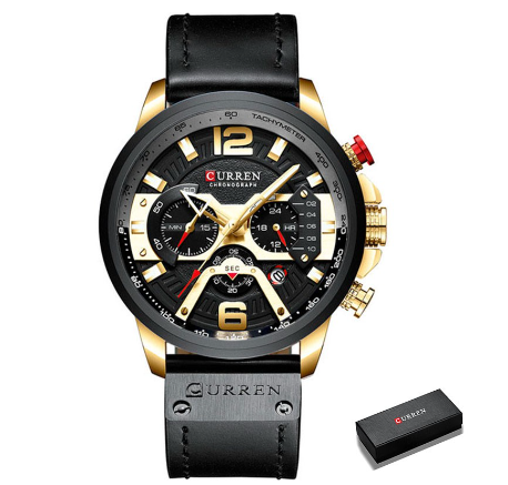 Curren Top Brand Fashion Casual Sport Watches for Men Military Leather Wrist Watch Man Clock Chronograph 8329 GOLD BLACK