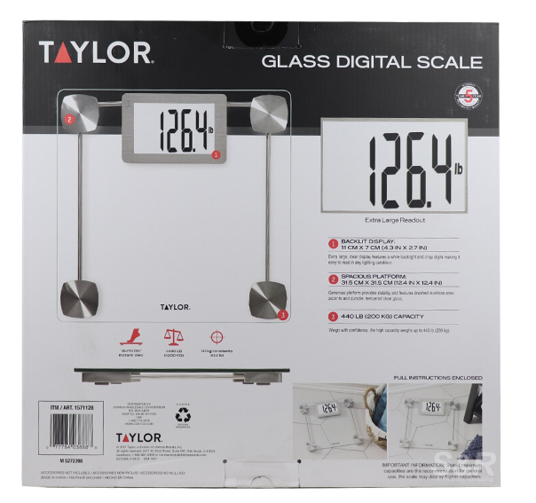Taylor Glass Digital Scale 12.4x12.4in 200kg