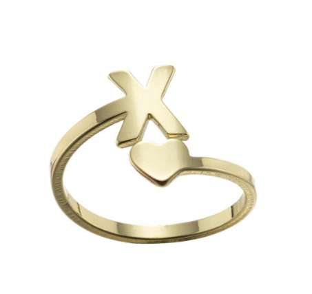 Fashion Heart 26 Letters Rings For Women Gold Color A-Z Initials Opening Ring Alphabet Finger Accessories Party Jewelry Gifts X