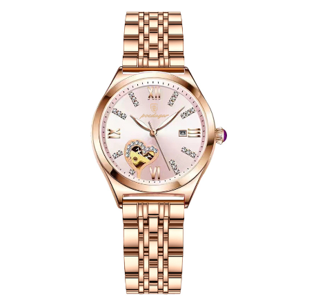 POEDAGAR watch for woman korean style waterproof original elegant stainless steel diamond heart dial calendar luminous watch PINK