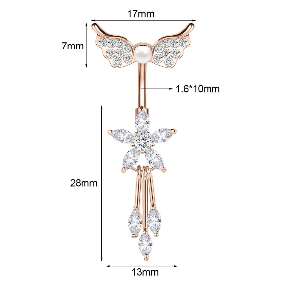 1PC Stainless Steel Navel Ring Crystal Pendant Navel Piercing Butterfly-pattern Wing-shape Heart-shape Prevent Allergy Navel Ring S14