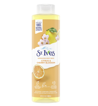 St. Ives Citrus & Cherry Blossom Energizing Body wash Made with 100% Natural Exfoliants 22oz