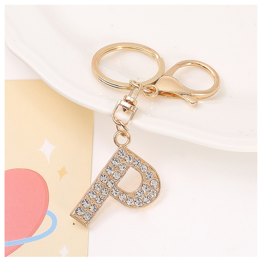 Simple Rhinestone 26 Letter Keychain Gold Color A-Z Initials Metal Keyrings For Women Car Keyholder Accessories Birthday Gifts P