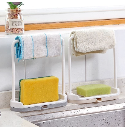 Sponge Holder Soap Dish Towel Hanger Sink Scouring Pad Holder Drain Rack Organizer