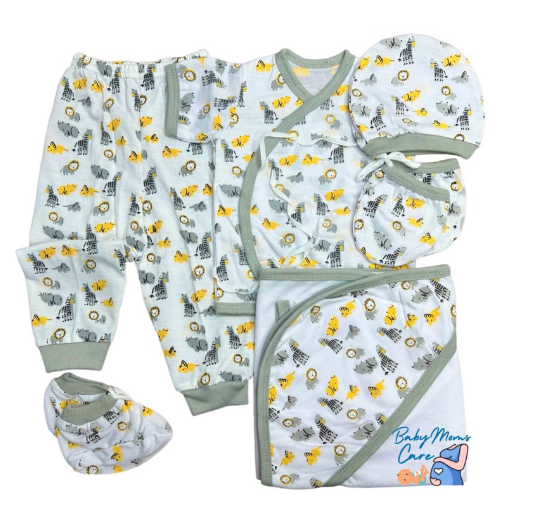 8Pcs Newborn Set Blanket Mittens Booties Bonnet Shortsleeve Pajama Essential Printed Cotton S10