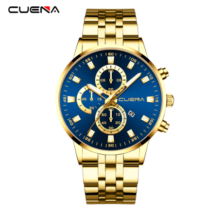 CUENA Men's Watches Original Brand Luxury Business Analog Quartz Waterproof 6025 GOLD BLUE