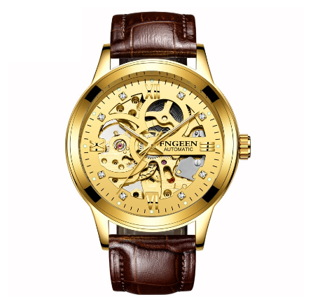 FNGEEN 6018 Men's Automatic Mechanical Watch ALL GOLD LEATHER