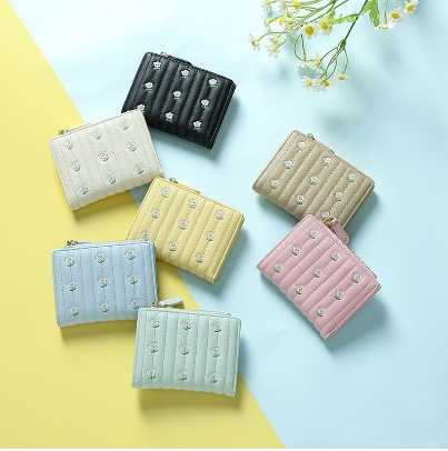 YQY New Design Cute Flower Fashion PU Leather Short Wallets Card Holder coin Purse for girls #56147