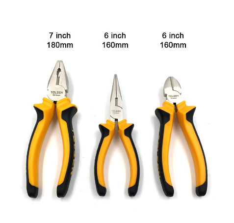 Tolsen 3pcs Plier Set (Combination, Long Nose, Cutting Pliers) 10400 TPR Handle