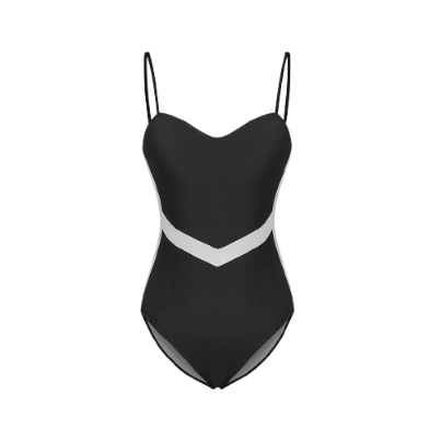 Lovito Casual Geometric Colorblock Basic One-Pieces Swimsuit for Women L48AD014 (Black)