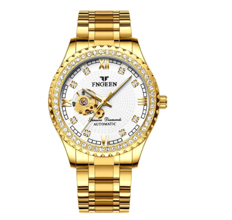 FNGEEN 8073 Men's Automatic Mechanical Watch GOLD WHITE