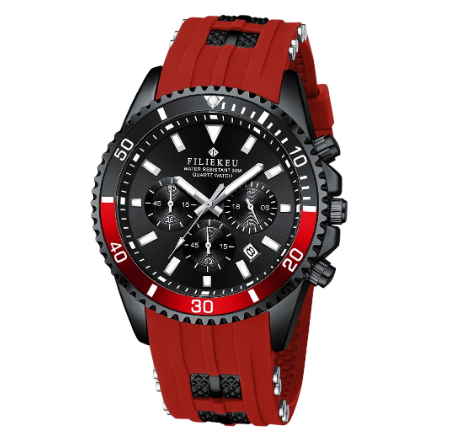 FILIEKEU Fashion Men Watch Analog Quartz Waterproof Sport Watches Stainless Steel Luminous Business Watch  RED