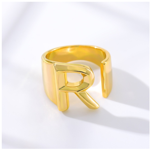 Maxzone Fashion Adjustable Open Gold Initial Rings For Women Stainless Steel A-Z Letter Ring Ladies Meaningful Wedding Jewelry Gift R