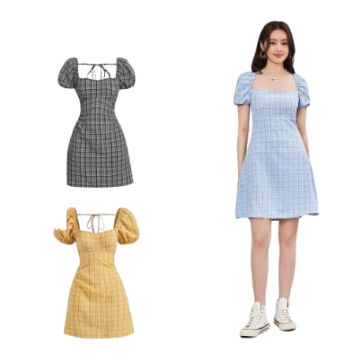 Lovito Women Lace Up Dress L55Ad100 (Blue)