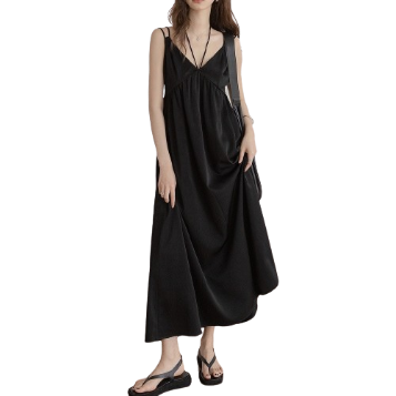 Lovito Women Elegant Plain Cut Out Cold Shoulder Spaghetti Strap Dress LNE29333 (Black)