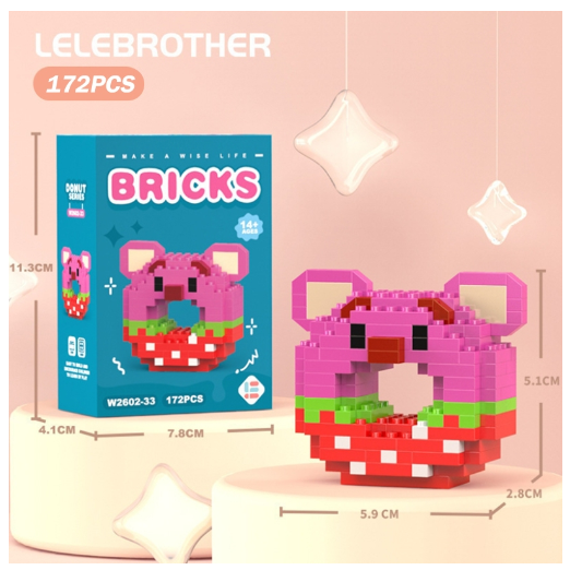 Lboyu Cute Cartoon Donut Building Block Ornaments Compatible with Lego Children's Toys M23