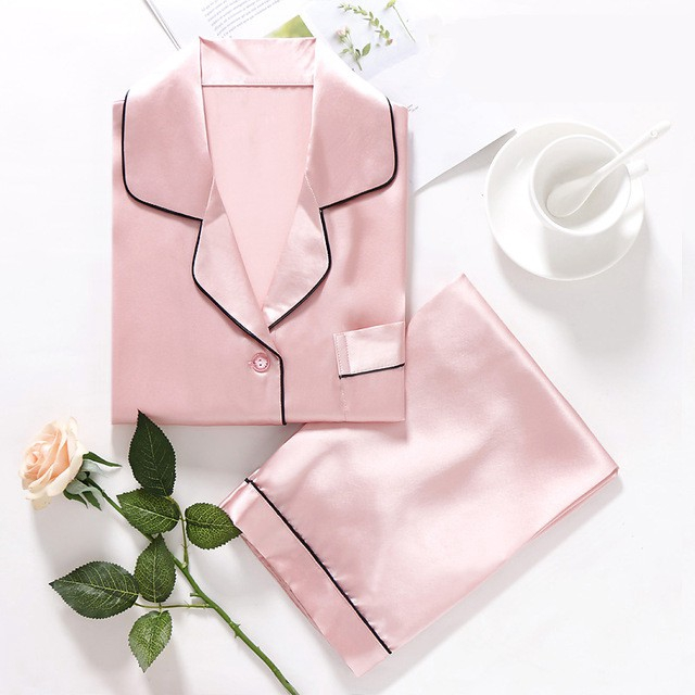 FallSweet Pajamas Sets For Women Silk Solid Sleepwear Plus Size Nigtwear Sets 5XL (Pink)