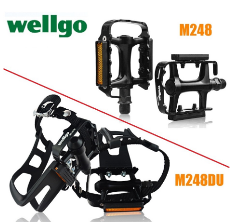 Wellgo M248DU M248 Toecage Pedal Ultralight Bearing Pedals Aluminum Alloy Black Silver Mountain Bicycle Parts