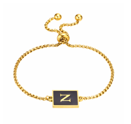 Vnox Initial Letter Black Bracelet,Gold Tone A-Z 26 Alphabet Charms Chain with Ball Clasp,Luxury Gifts for Women N