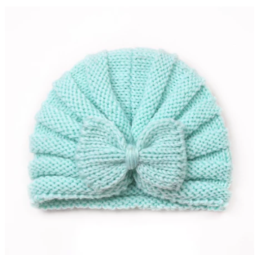 Newborn BowKnot Wool Soft Hat Elastic Knitted Warm Wool Cap for Baby Girl Turban Hat for Kids Girl H10